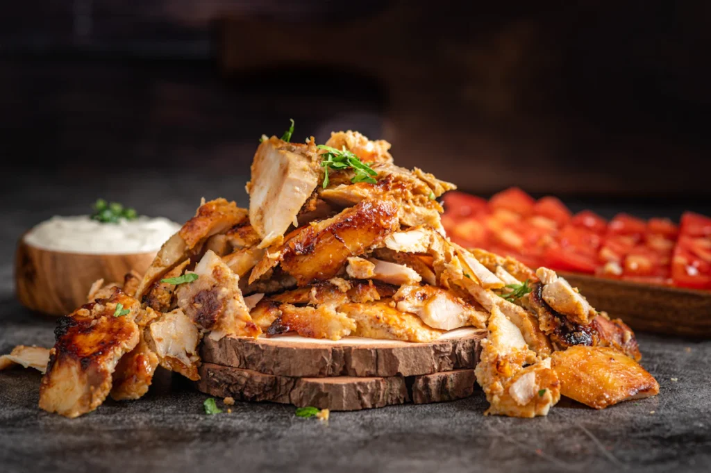 Thinly sliced seasoned gyro chicken
