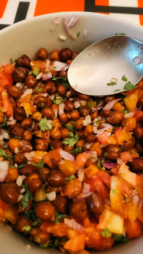 Spiced chickpea salad with herbs in a bowl