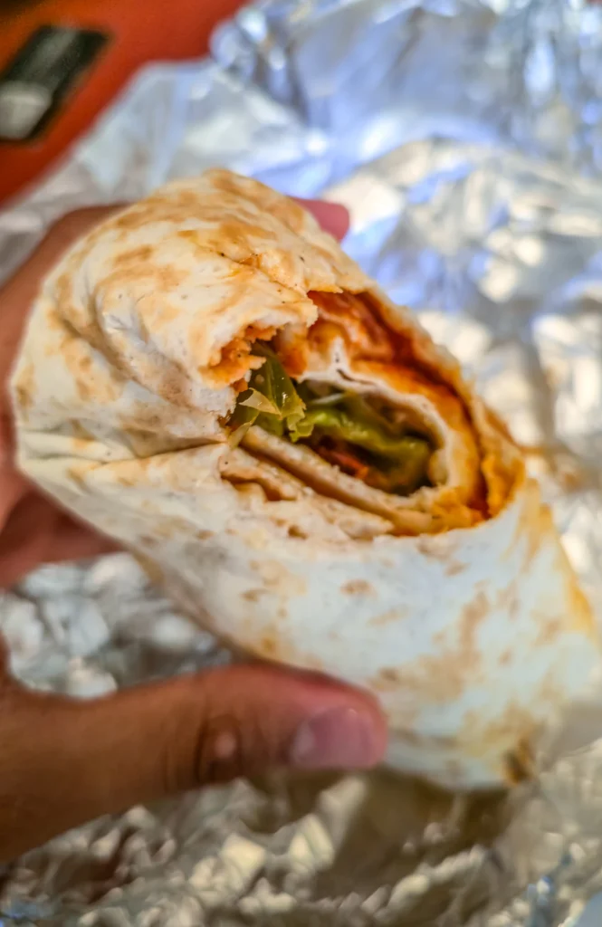 Toasted tortilla wrap filled with salad
