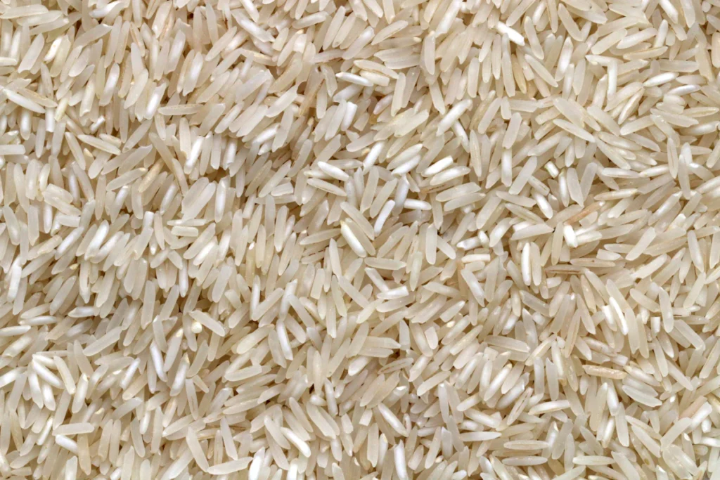 Uncooked long-grain white rice for baking in the casserole