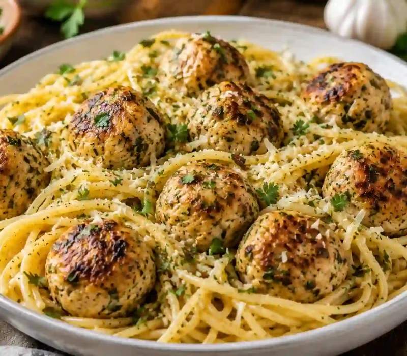 Garlic Herb Spaghetti with Chicken Meatballs