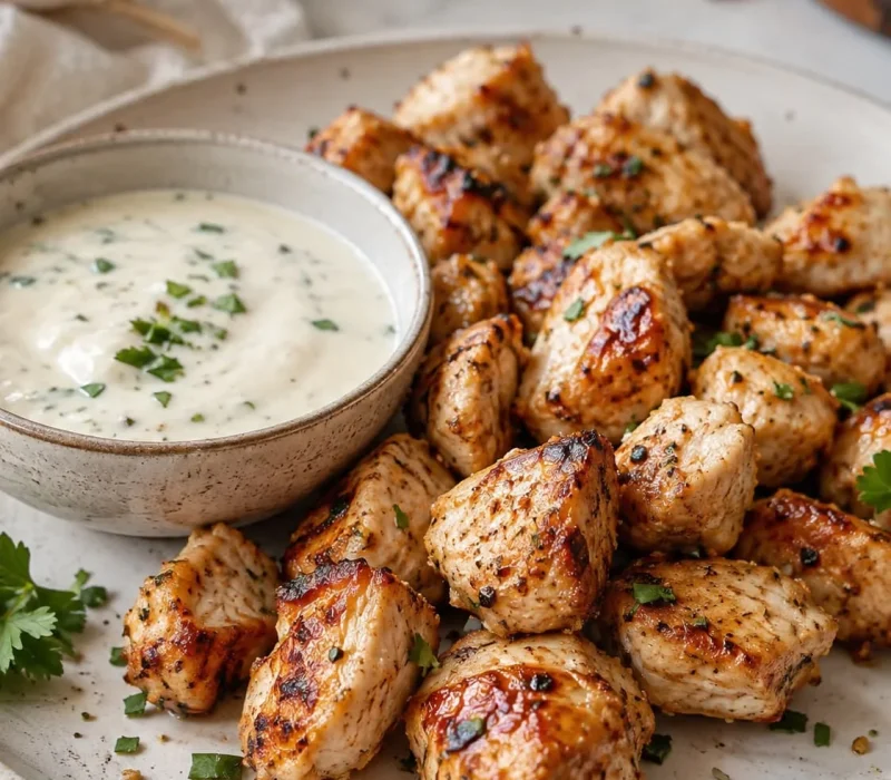 Grilled Chicken Bites with Creamy Garlic Sauce