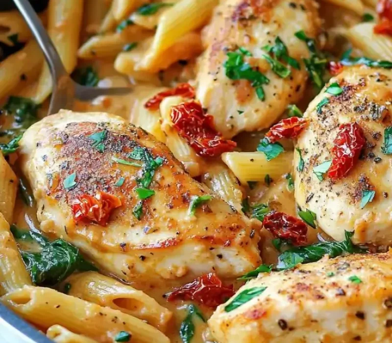 One-Pan-Tomato-Spinach-Chicken-Pasta-