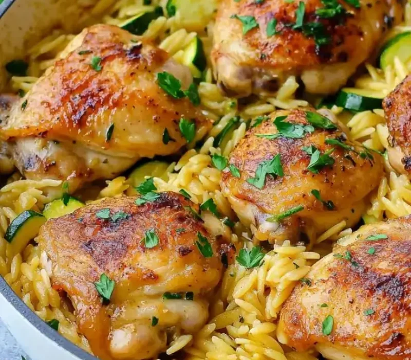 Skillet-Garlic-Butter-Chicken-with-Zucchini-Orzo