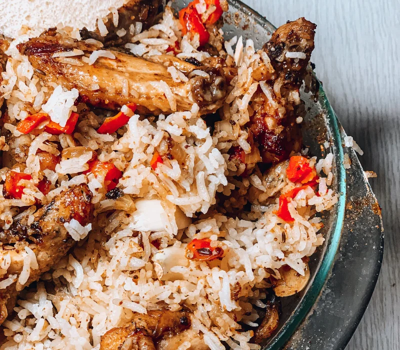 Tender chicken with seasoned rice from a 4-ingredient chicken and rice casserole