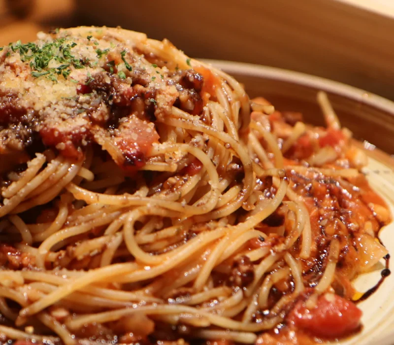 Spaghetti with homemade Bolognese sauce