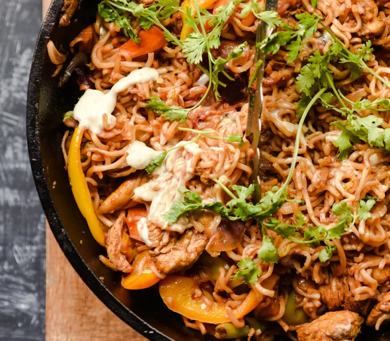 One pot chicken and rice in a skillet